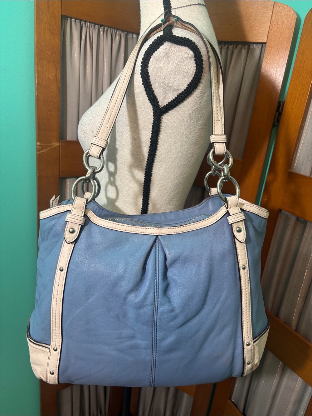 Coach Alexandra Blue and Cream Leather Shoulder Bag